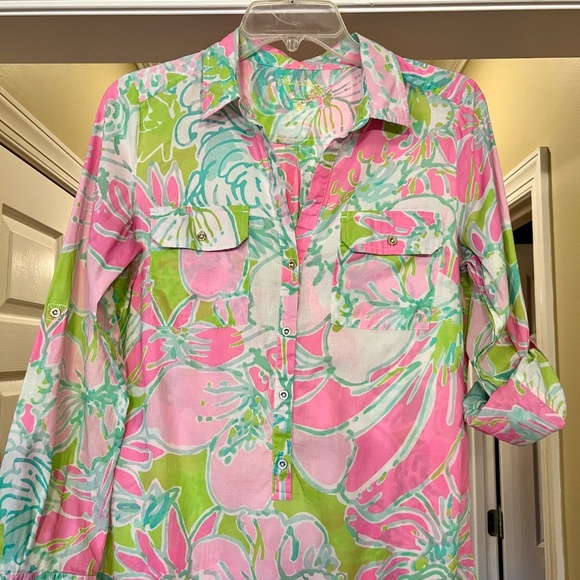 EUC Lilly Pulitzer Captiva Swimsuit Cover Up Flamingo Don't Give a Cluck SMALL - Picture 3 of 4